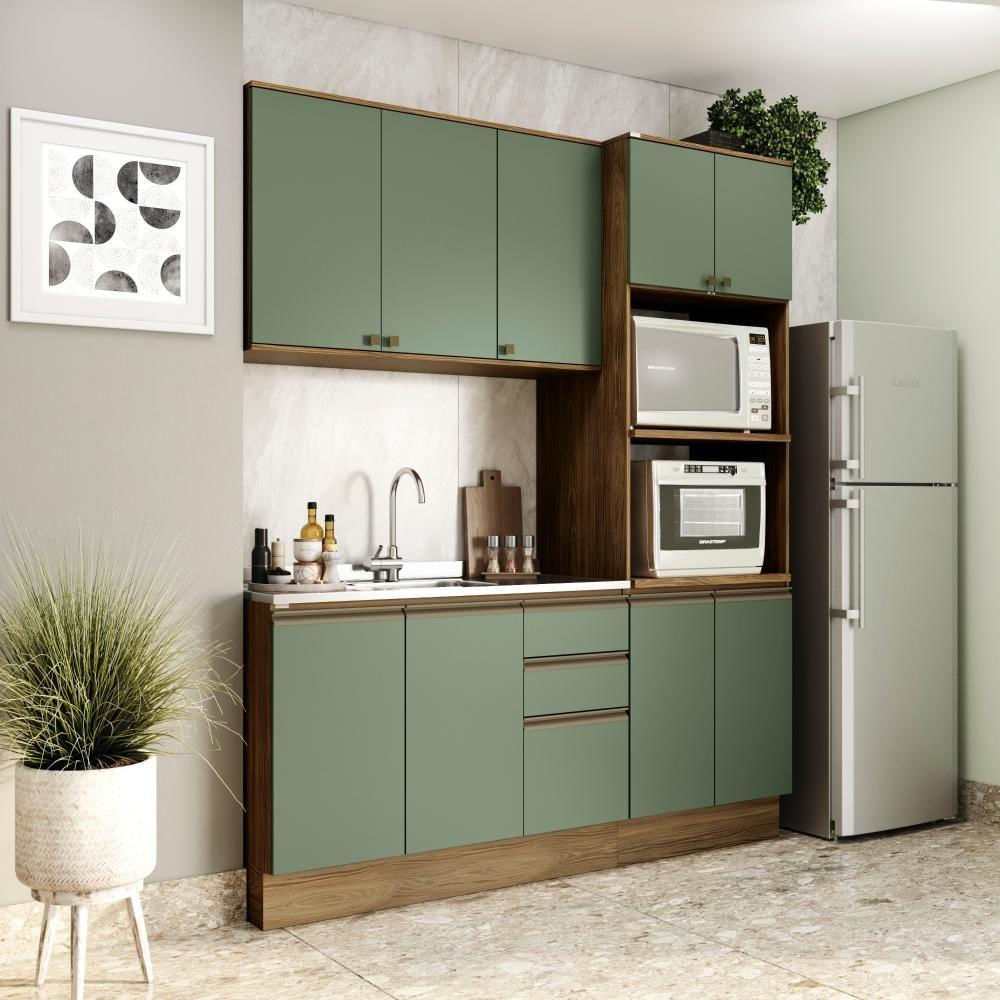 Cozinha Compacta Celeste Kappesberg 100% Mdf Nogueira/verde 190cm