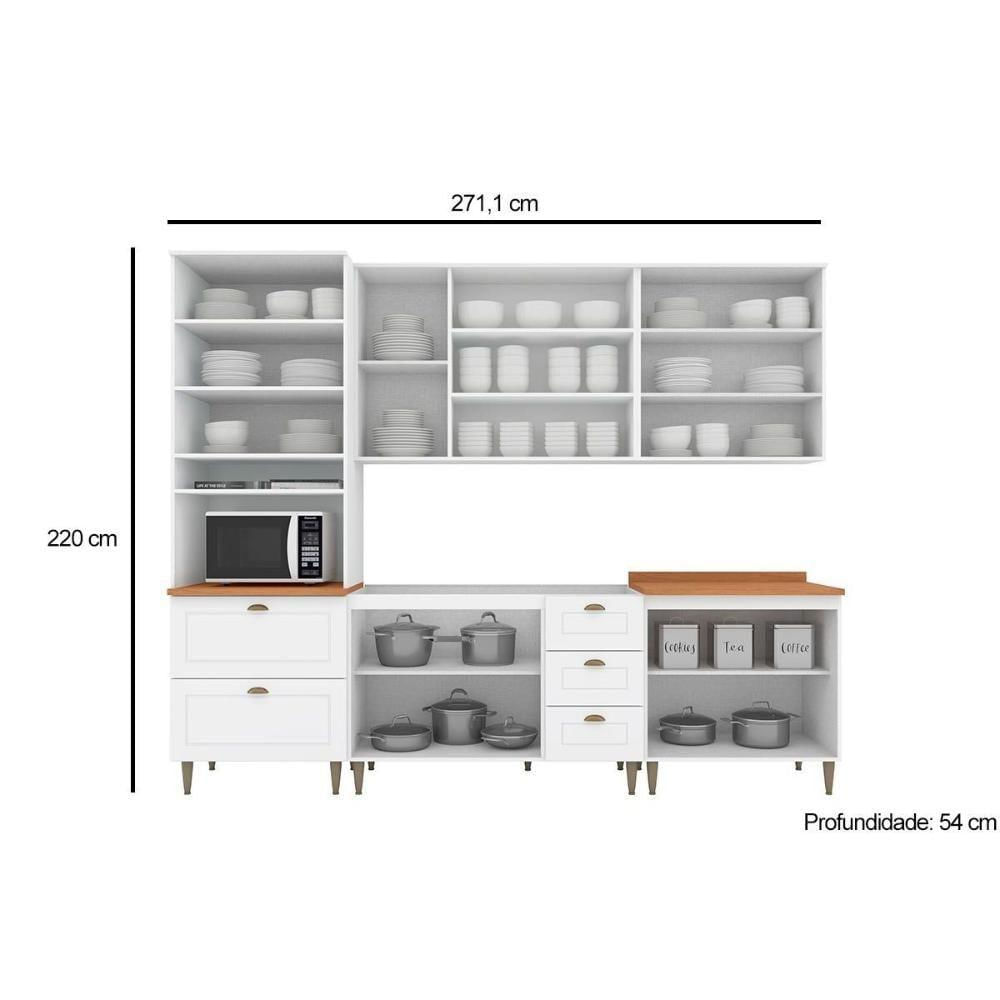 Cozinha C- Pés 6 Peças (2 Armários + 1 Paneleiro + 2 Balcões + 1 Complemento) C5p61 Branco