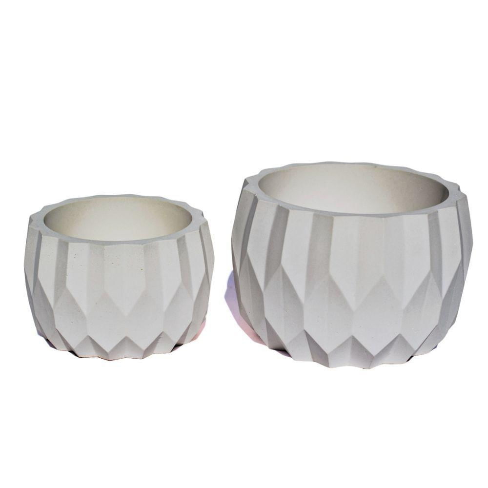 Vaso Decorativo Kit 2 Peças Vaso Losangos P E M Artesanal Cinza