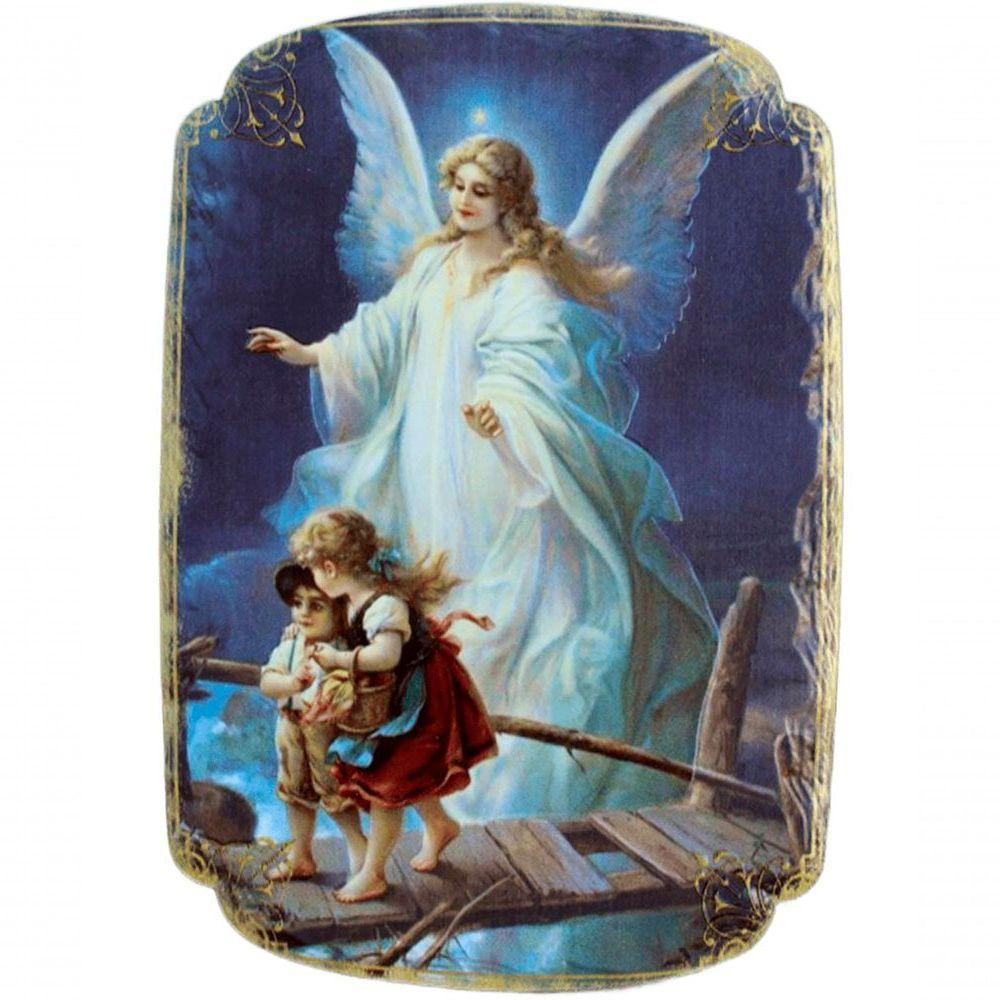 Quadro Mesa Natal Colecionável Anjo Da Guarda Crianças 20cm