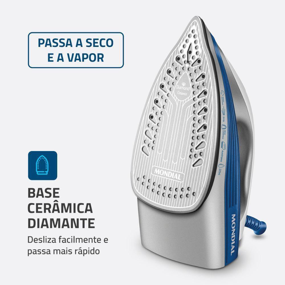 Ferro A Vapor Mondial Base Cerâmica Fvn-01-bl Branco/azul 127 V