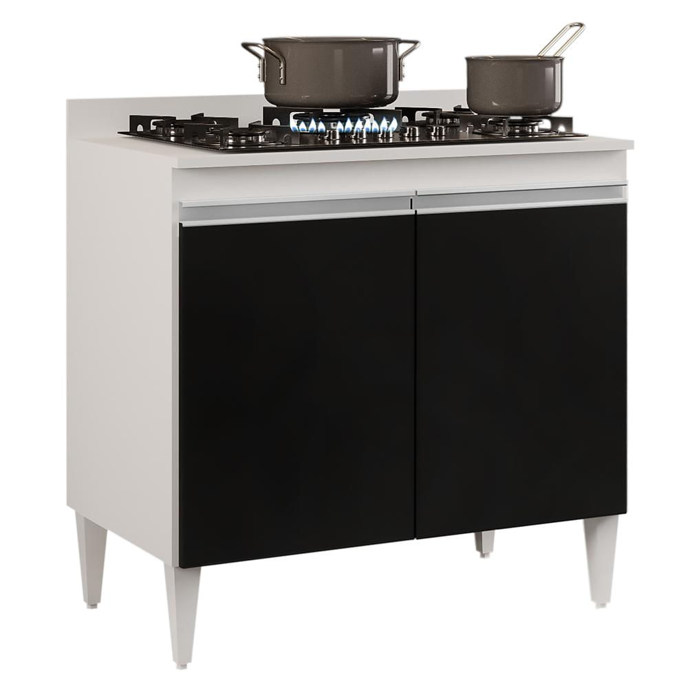 Balcão para Cooktop 80cm 2 Portas Flórida Branco/Preto - Lumil