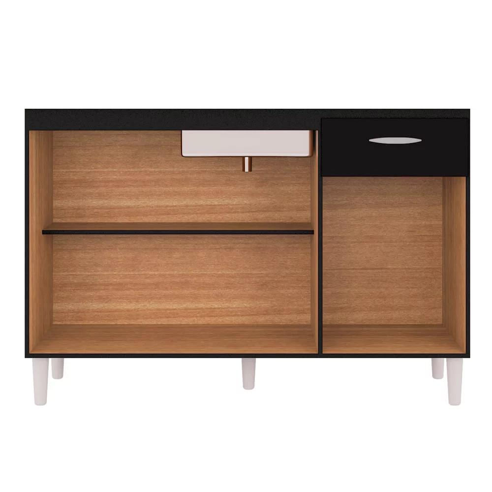 Balcão Gabinete de Pia para Cozinha 120cm 3 Portas Classic P11 Preto - Mpozenato