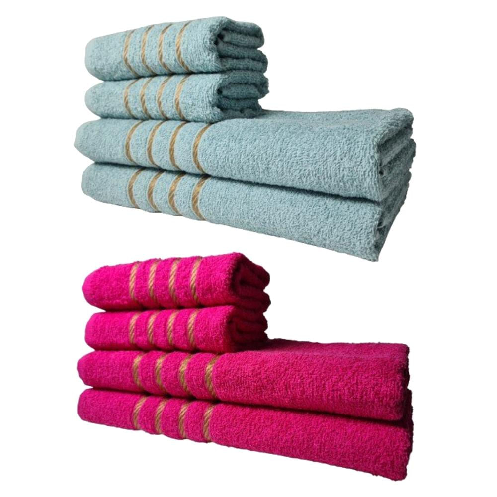 Kit 8 Toalhas Grandes Dubai 4 Banhos 4 Rostos Verde+Rosa