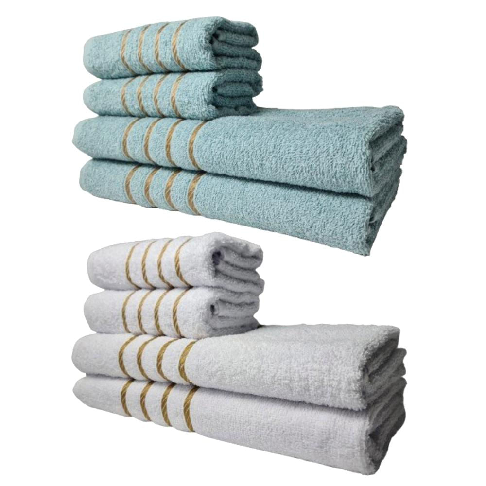 Kit 8 Toalhas Grandes Dubai 4 Banhos 4 Rostos Verde+Branco