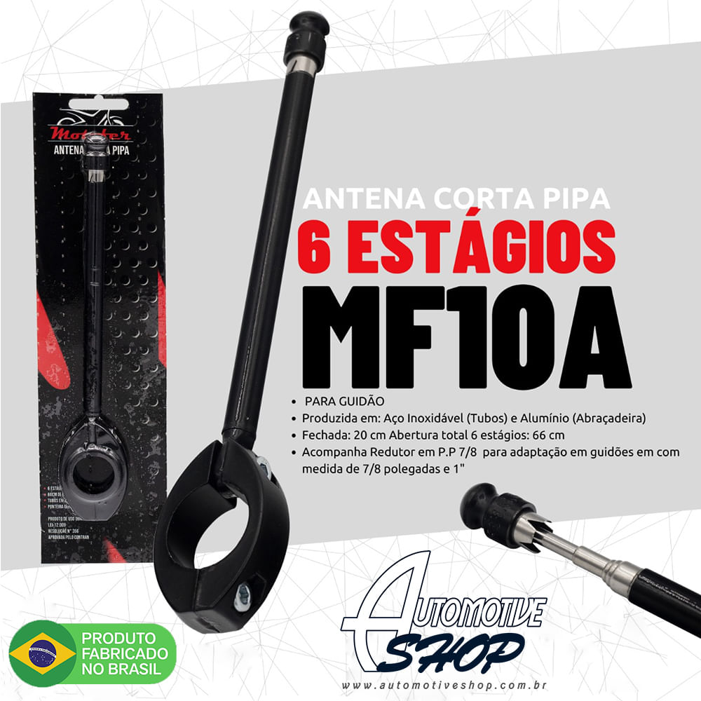 Antena Corta Pipa Moto Retrátil Guidao Aço Inox 7/8Pto MF10A