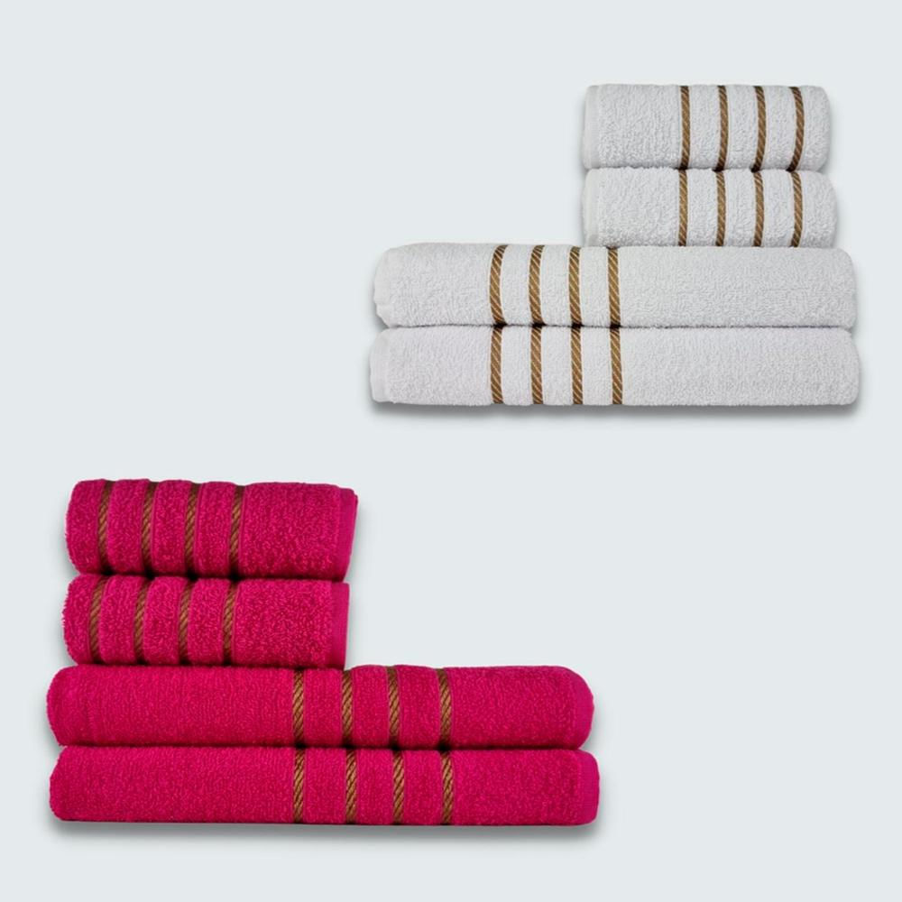 Jogo de Toalhas 8 peça Coleção Dubai 100% Algodão Branco+Rosa