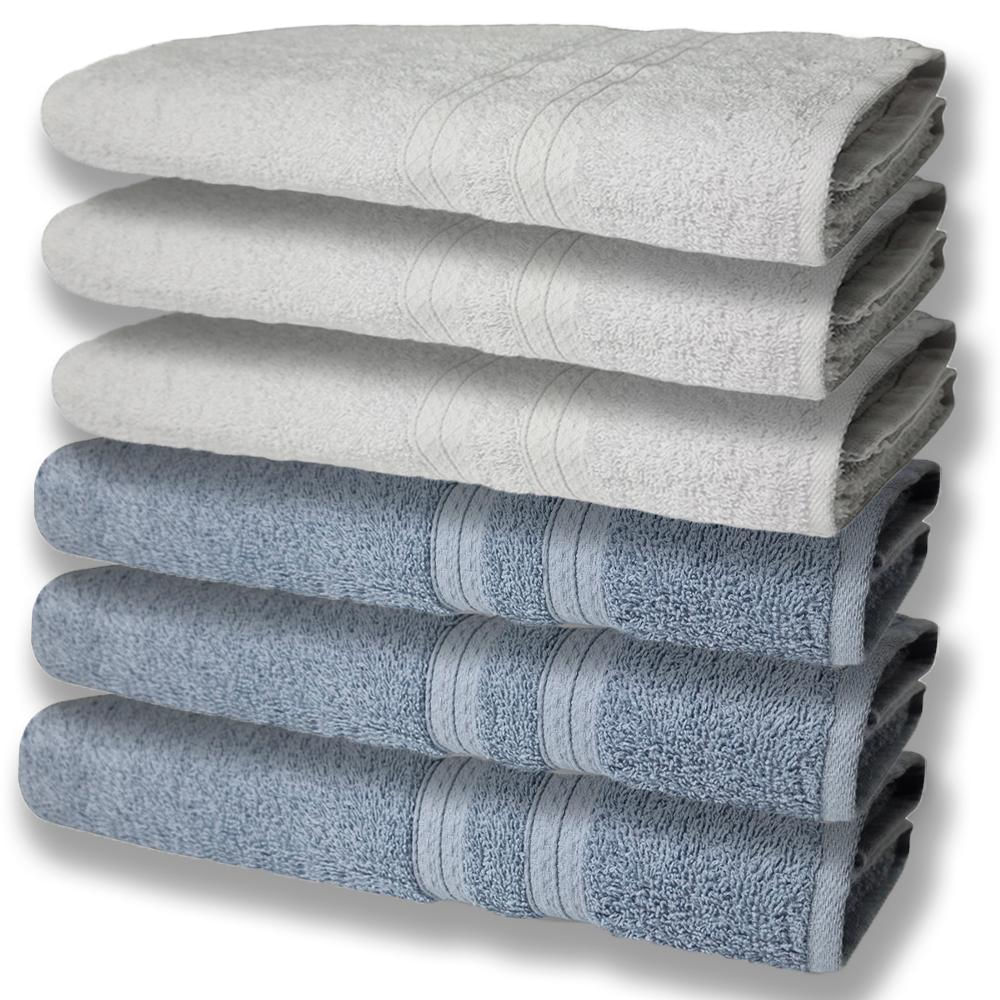 6 Toalhas Grande Super Felpudas e Grossa Algodão 80x150 Azul+Branca