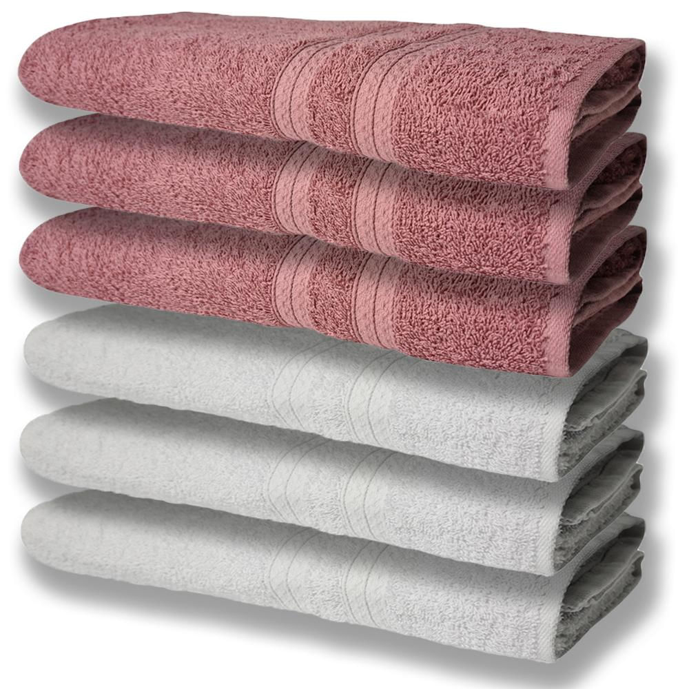 6 Toalhas Grande Super Felpudas e Grossa Algodão 80x150 Branco+Rosê