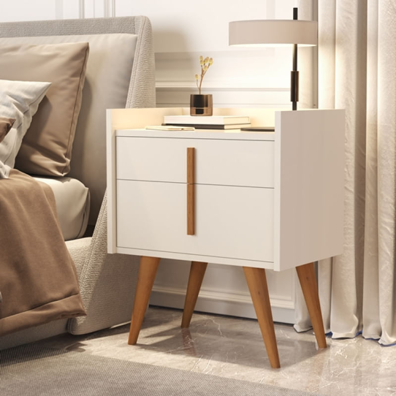 Mesa de Cabeceira Denise 1 Gaveta 1 Porta Pés Palito Off White - Comprar Moveis em Casa