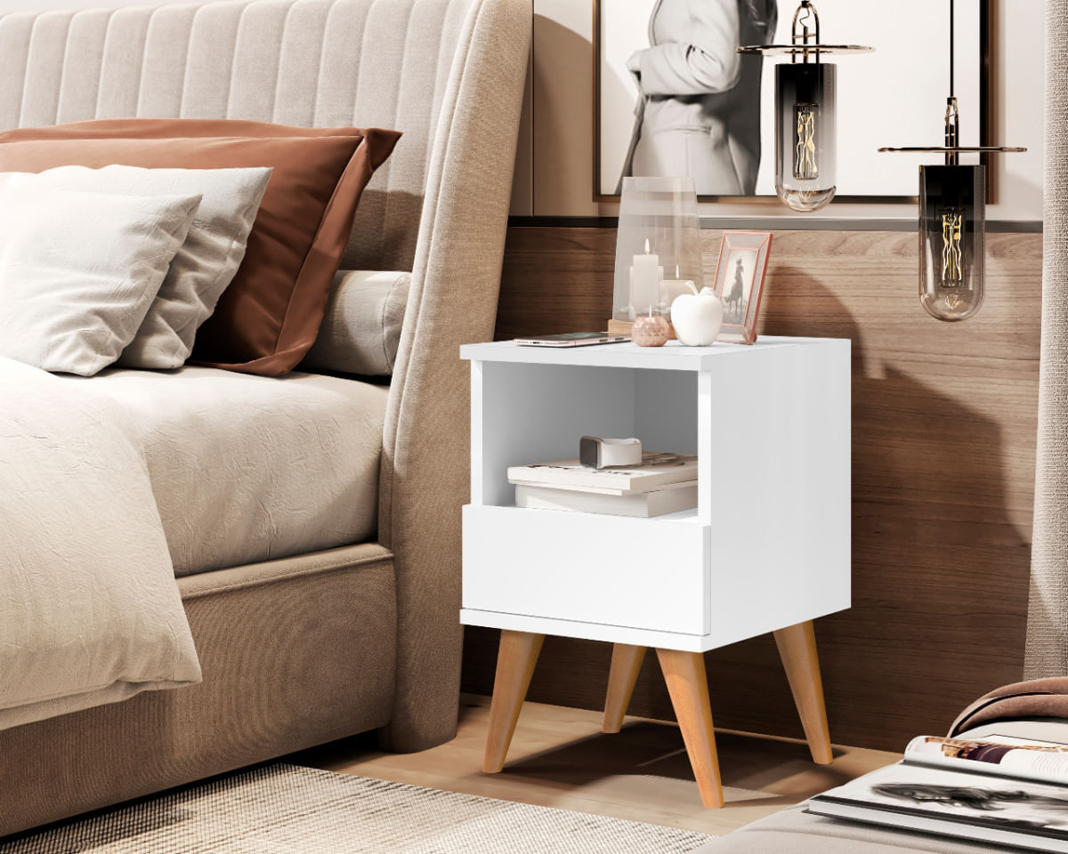 Mesa de Cabeceira Pés Palito Pilipes Branco - Comprar Moveis em Casa