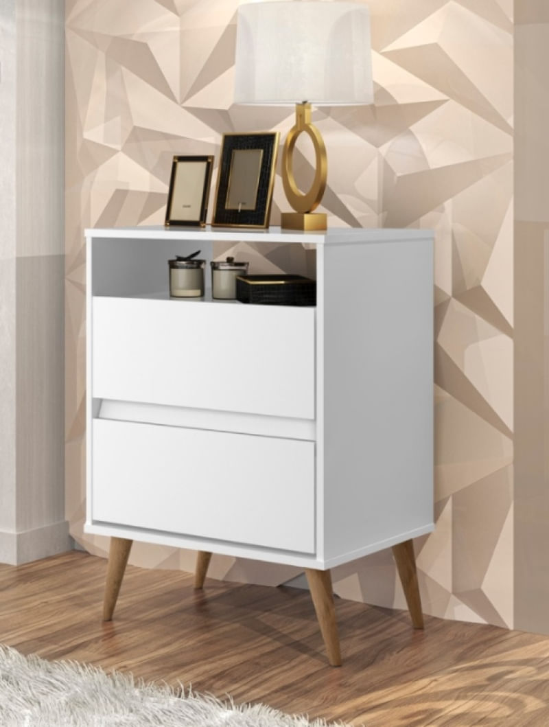 Mesa de Cabeceira Retrô Classico Plus Pés Palito branco