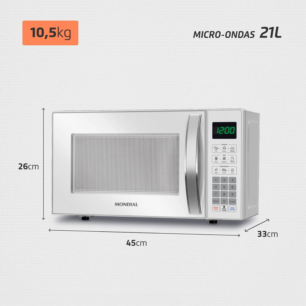 Micro-ondas Mondial 21 Litros Branco MO-01-21-W – 220 Volts 220 Volts