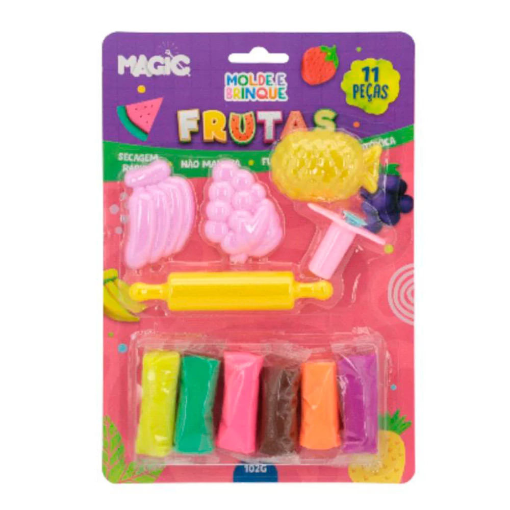 Kit de Massa de Modelar Frutas Magic Kids Molde e Brinque 11 Peças