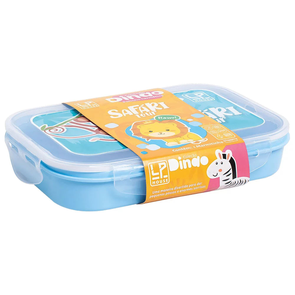 Pote Hermético Retangular Plástico LP House Baby Dindo Safari Azul 700ml