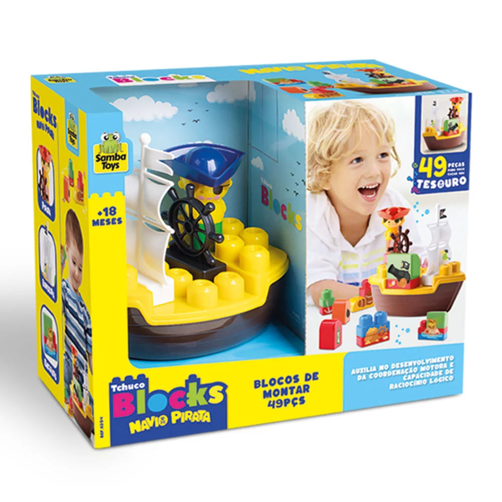 Bloco de Montar Tchuco Blocks Samba Toys Pirata 49 Peças