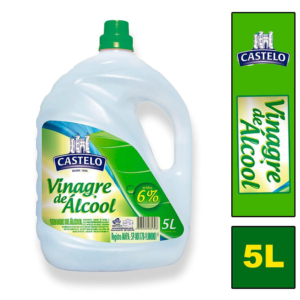 Vinagre de Álcool Castelo de Limpeza e Bactericida 6% Acidez 5L Aromatizado Maçã Verde