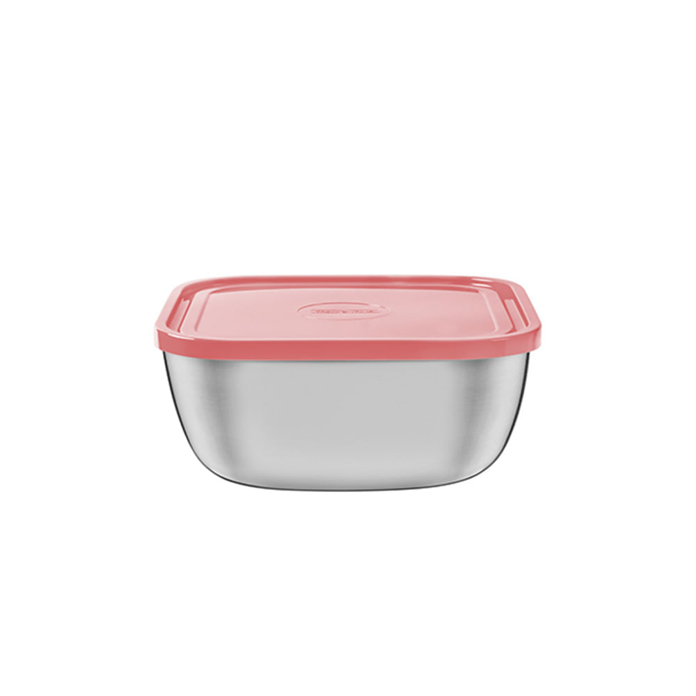 Pote Quadrado Freezinox em Aço Inox c/ Tampa Plástica Salmão 2,40L - Tramontina Rosa