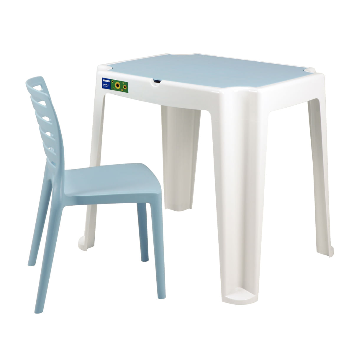 Conjunto Infantil de Mesa e Cadeira Tramontina Beni Azul em Polipropileno com Quadro de Atividades