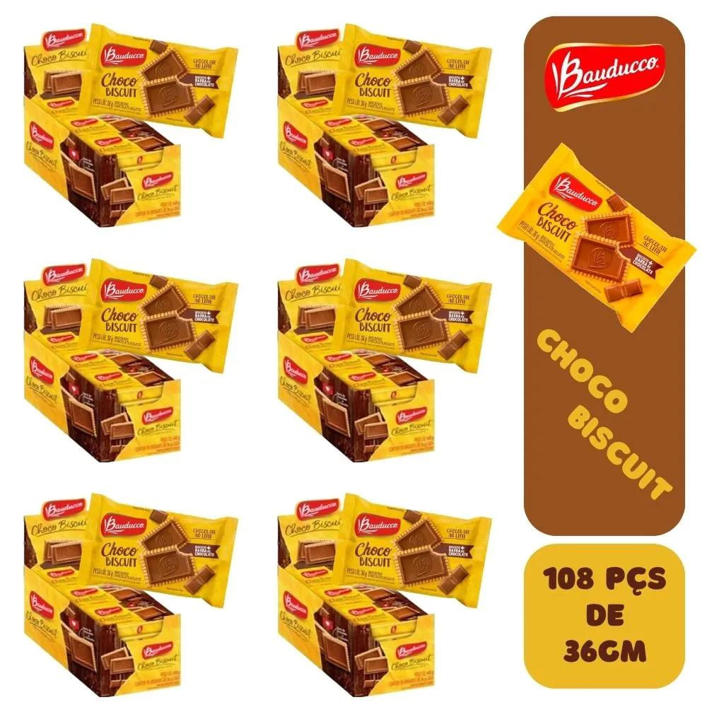 6 Caixas de Biscoito Choco Biscuit Chocolate Ao Leite Bauducco Display 18x36g