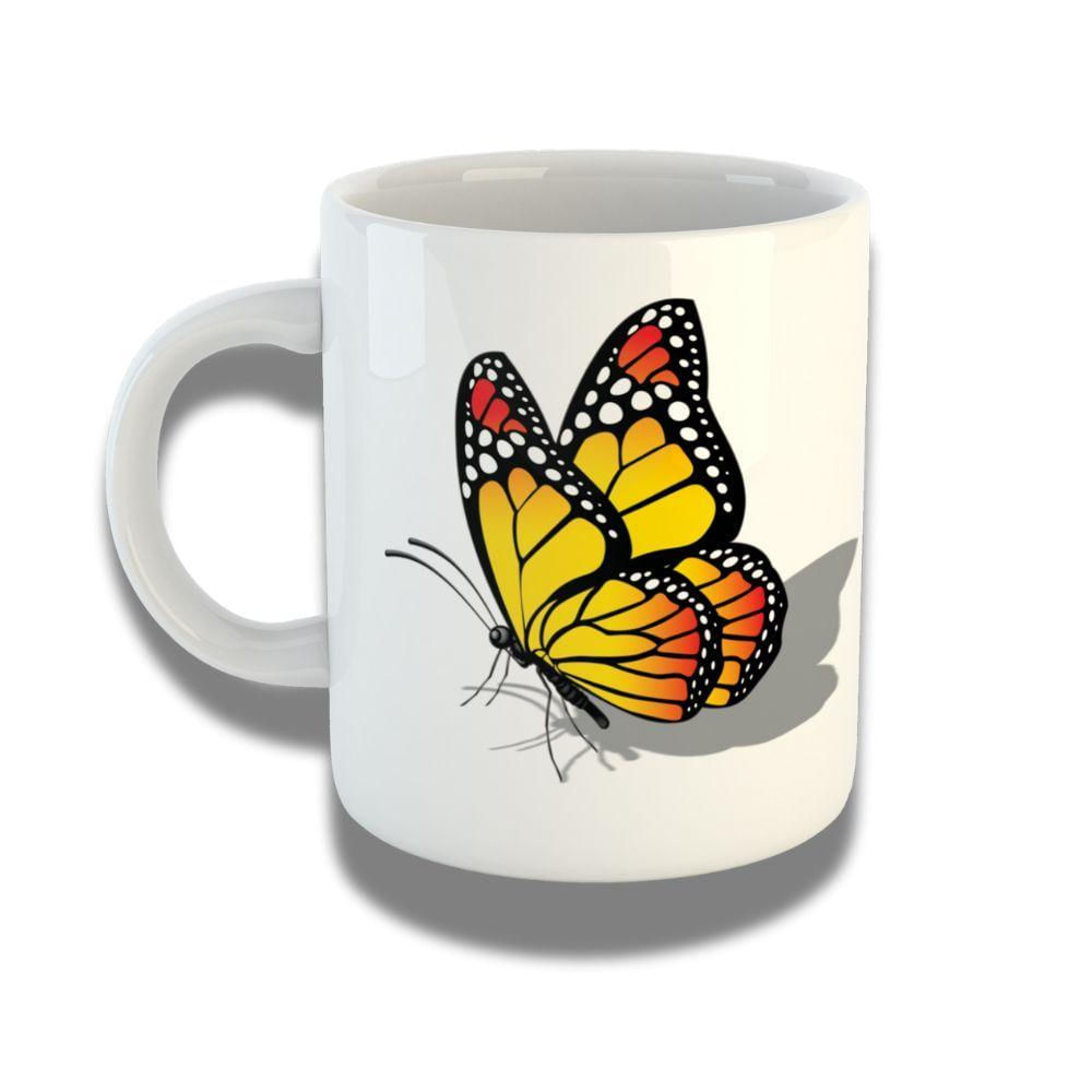 Caneca De Porcelana 325ml Com Design 3d Exclusivo Borboleta Amarela