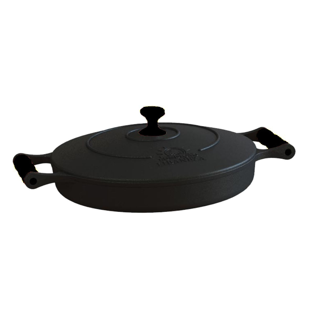 Frigideira com alças de silicone Preto Tampa de Ferro 28 Cm