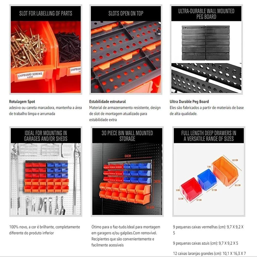 Gaveteiro Parede Kit 30 Caixas Armazenamento Mecanico Armario Parafusos Rack Organizador Oficina Multiuso
