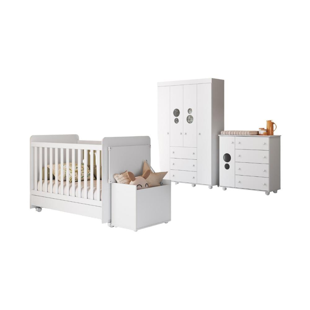 Quarto Infantil Completo com Berço Americano 3 em 1 para Colchão 130x70cm Multimóveis MP4345 Branca