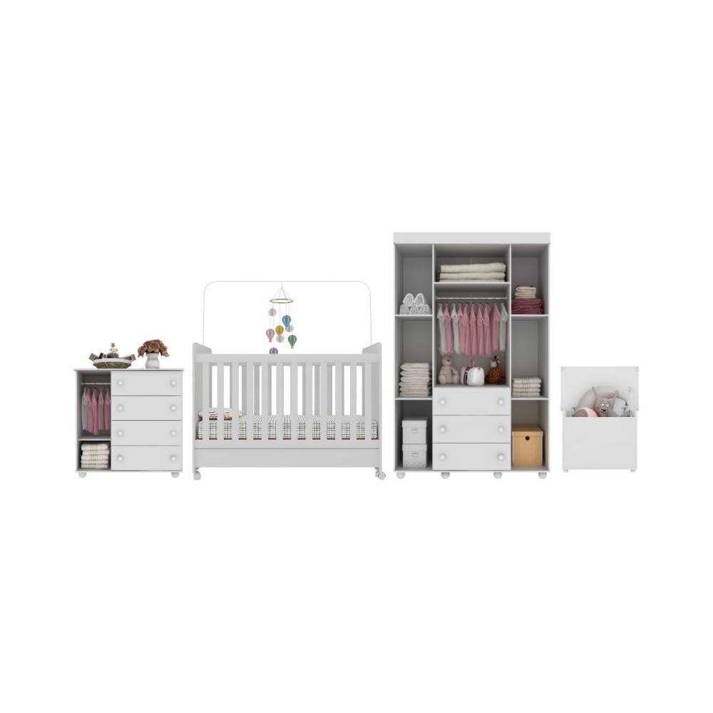 Quarto Infantil Completo com Berço Americano 3 em 1 para Colchão 130x70cm Multimóveis MP4360 Branca