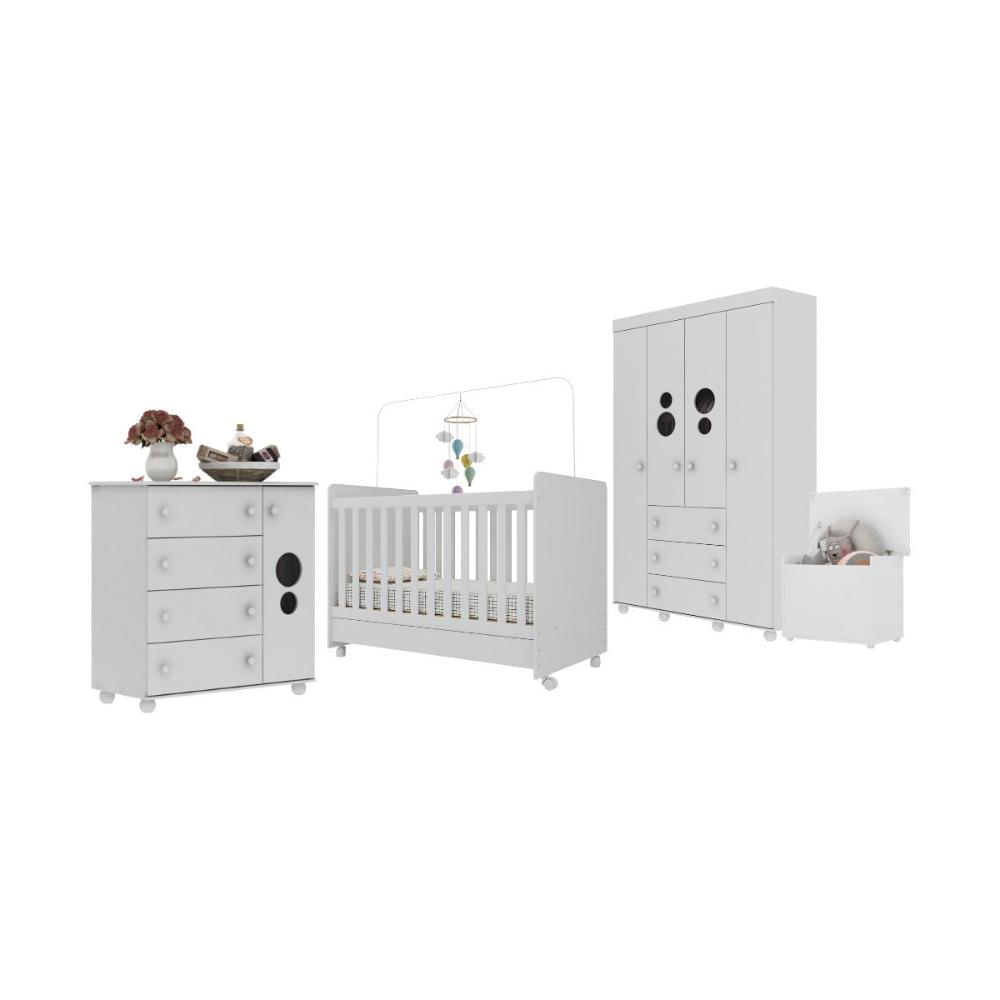 Quarto Infantil Completo com Berço Americano 3 em 1 para Colchão 130x70cm Multimóveis MP4360 Branca