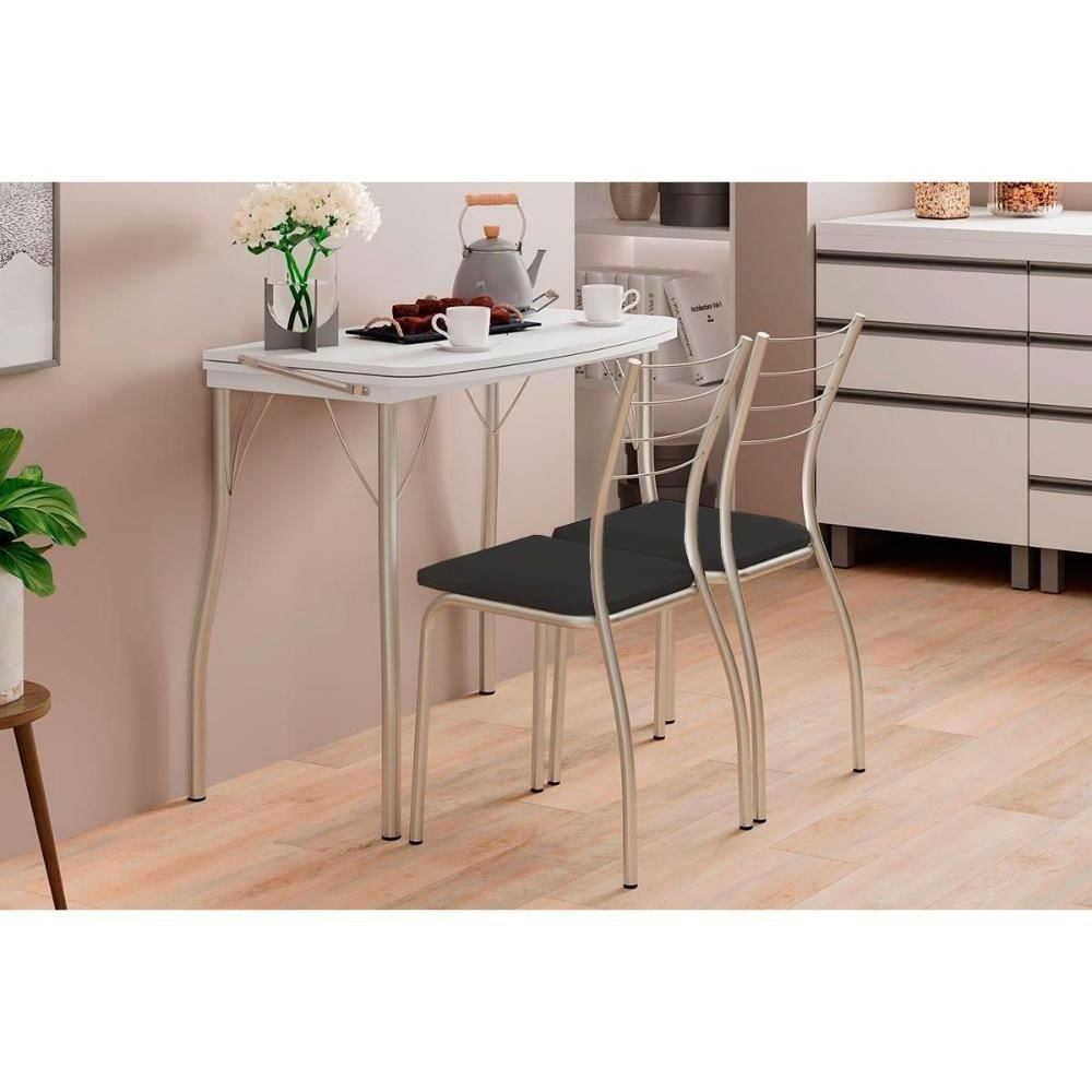 Mesa De Sala Jantar Multiuso Dobrável E 2 Banquetas 1700 Prata-branco - Prata-preto - Carraro