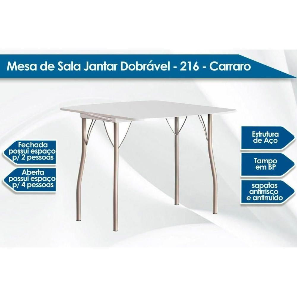 Mesa De Sala Jantar Multiuso Dobrável E 2 Banquetas 1700 Prata-branco - Prata-preto - Carraro