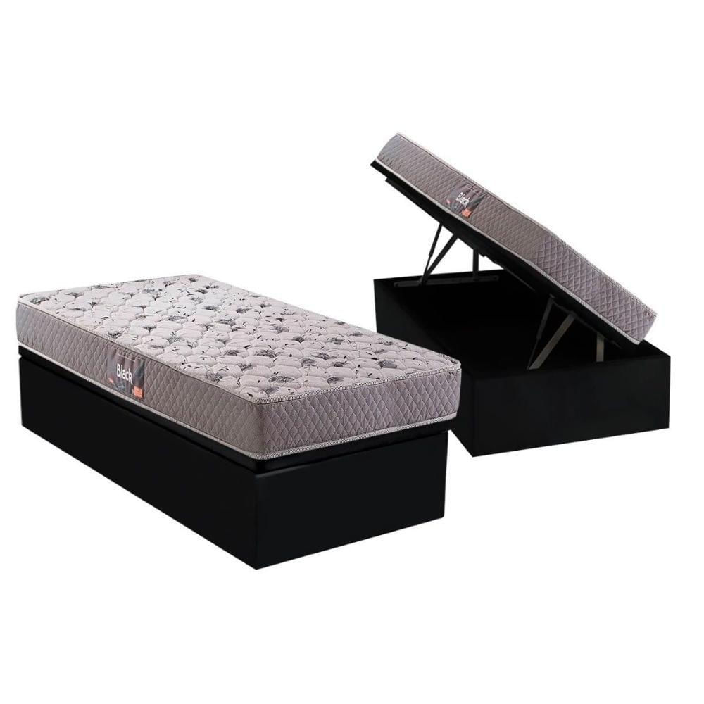 Cama Box Baú Solteiro: Colchão Anatômico Herval D45 - Ag65 Black Double Face + Base Crc Suede Black(88x188)