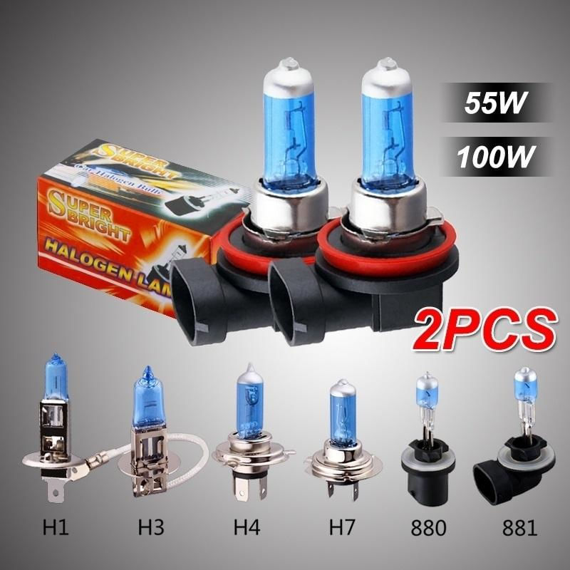 2 peças de Lâmpadas Halógenas Super Brilhantes 55W 100W H1 H3 H4 H7 H11 9005 HB3 9006 HB4