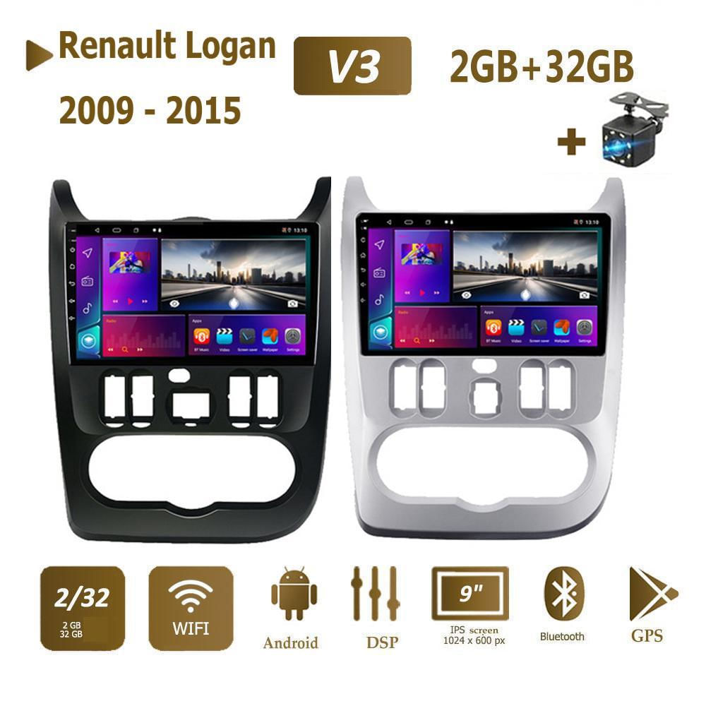 Rádio Multimídia Android 2 Din para Carro Renault Logan Sandero Duster 2009 - 2015 1+16GB / preto