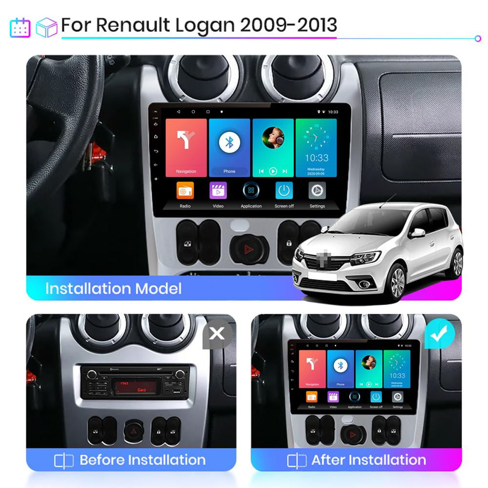 Rádio Multimídia Android 2 Din para Carro Renault Logan Sandero Duster 2009 - 2015 1+16GB / preto