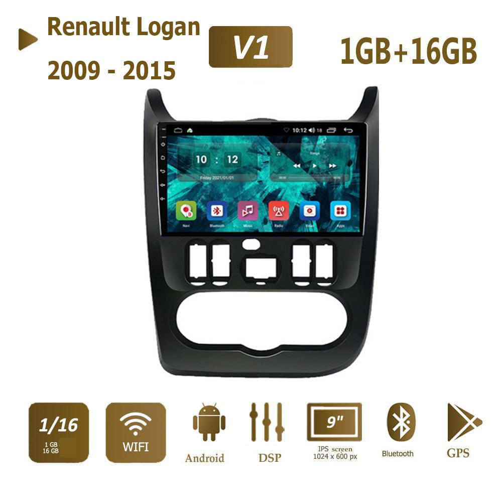 Rádio Multimídia Android 2 Din para Carro Renault Logan Sandero Duster 2009 - 2015 1+16GB / preto