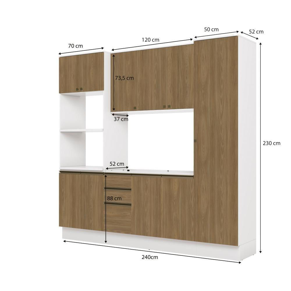 Cozinha Compacta Celeste Kappesberg 100% Mdf Branco/nogueira 240cm