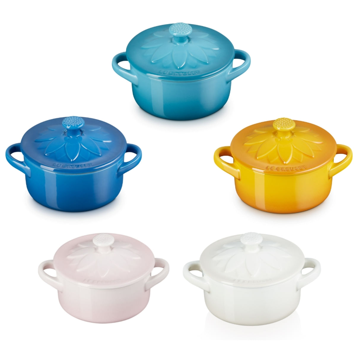 KIT LE CREUSET 5 MINI COCOTTES SUNFLOWER EM CERÂMICA 10CM 250ML COLORIDOS