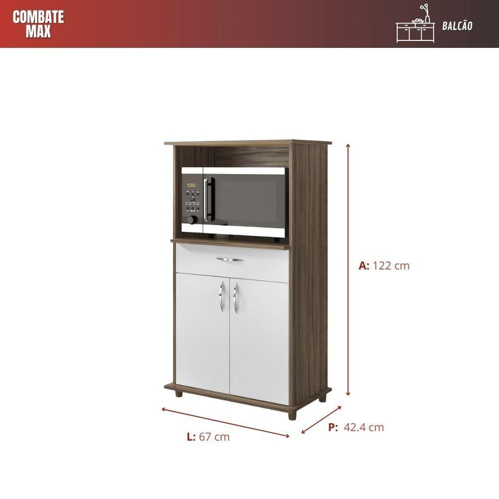 Balcão Cozinha 2 Portas 1 Gaveta Espaço Para Micro Nt 3070 Nogal Trend Branco