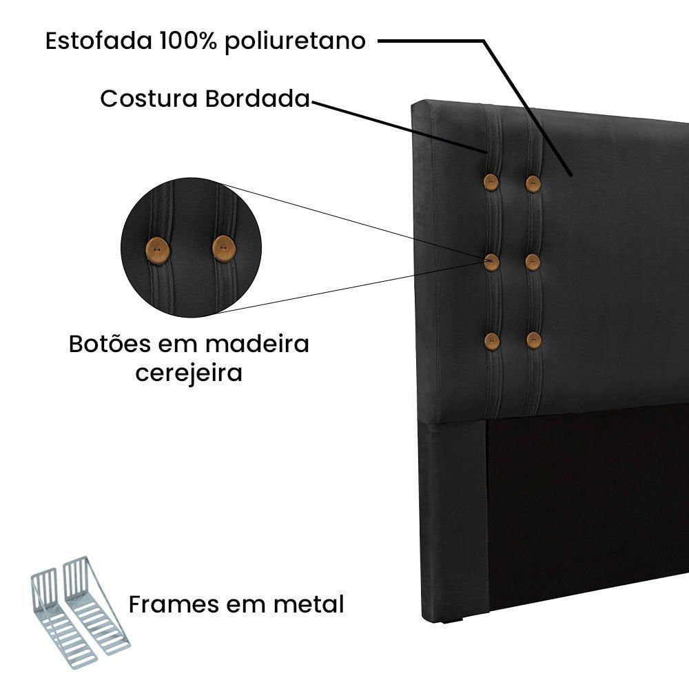 Kit Cabeceira E Calçadeira Recamier King 1,95M Preto -