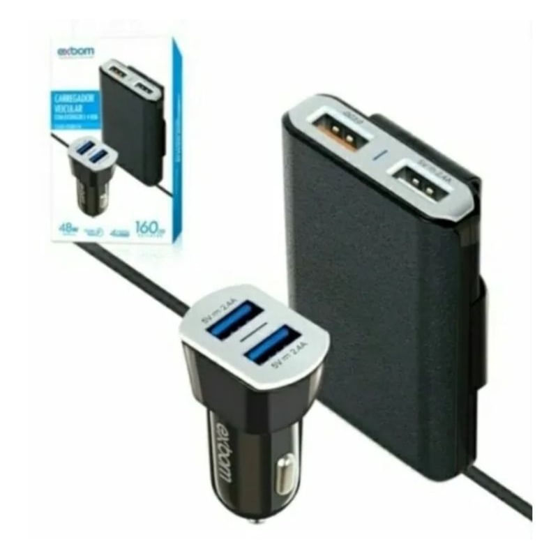 Carregador Veicular Com Extensor 4usb Motoristas Aplicativos