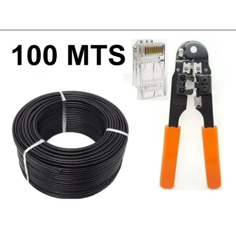 Kit Internet Rede 100 Mts+alicate+100 Plugs Rj45 Preto