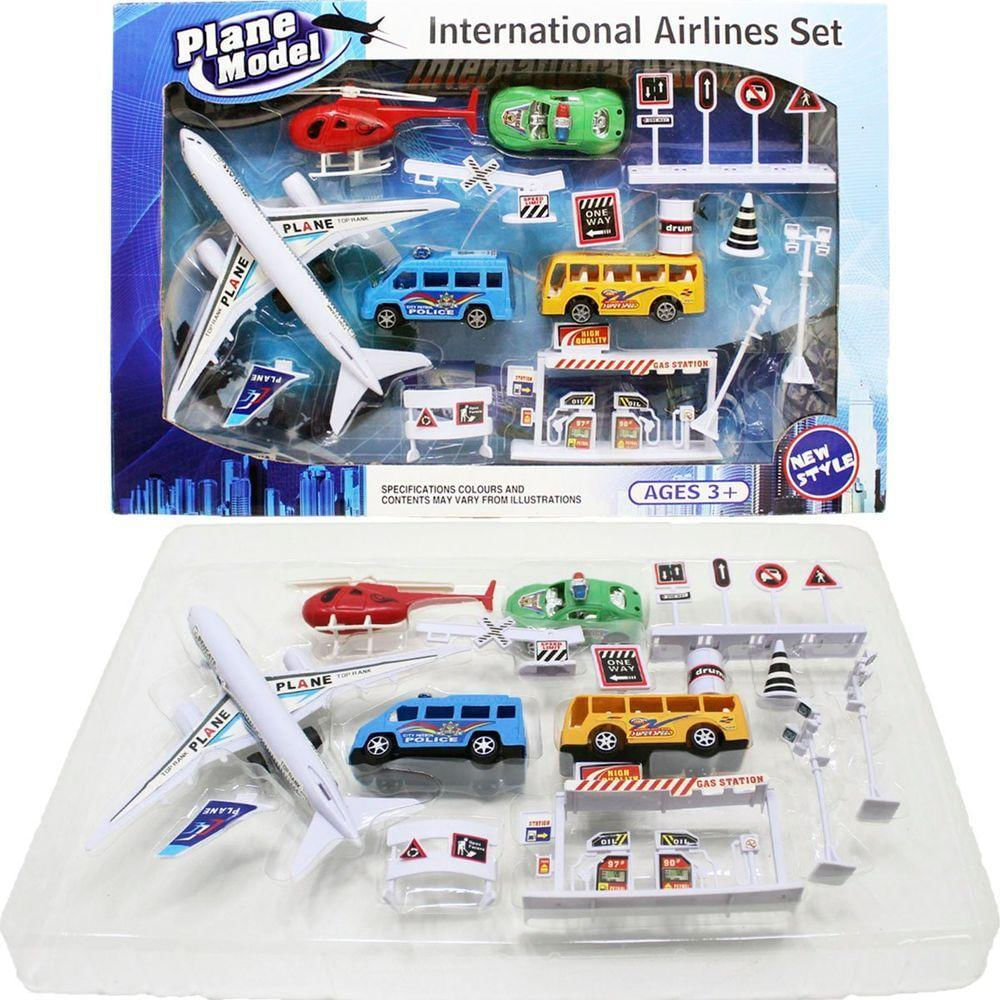 Kit Brinquedo Aeroporto Com 14 Peças Avião Helicóptero Ônibus