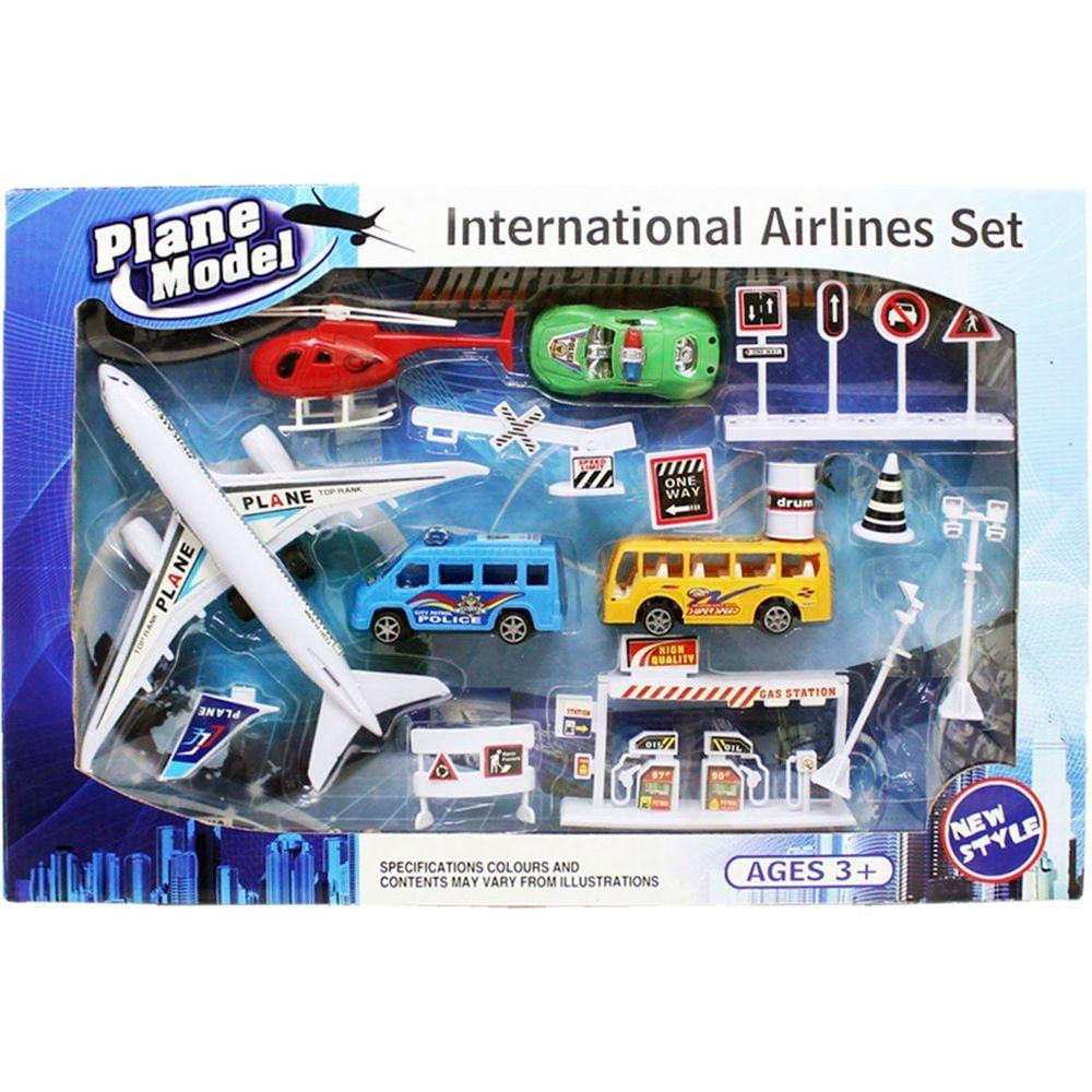 Kit Brinquedo Aeroporto Com 14 Peças Avião Helicóptero Ônibus