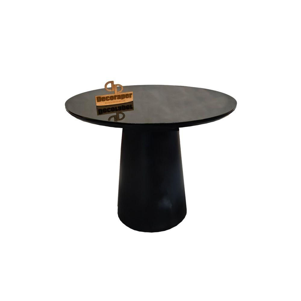 Mesa De Canto Cone Laqueado Com Tampo Vidro 60cm Preto 60cm