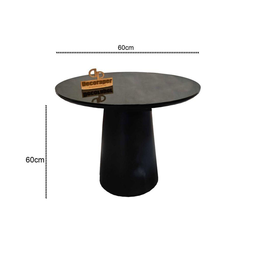 Mesa De Canto Cone Laqueado Com Tampo Vidro 60cm Preto 60cm