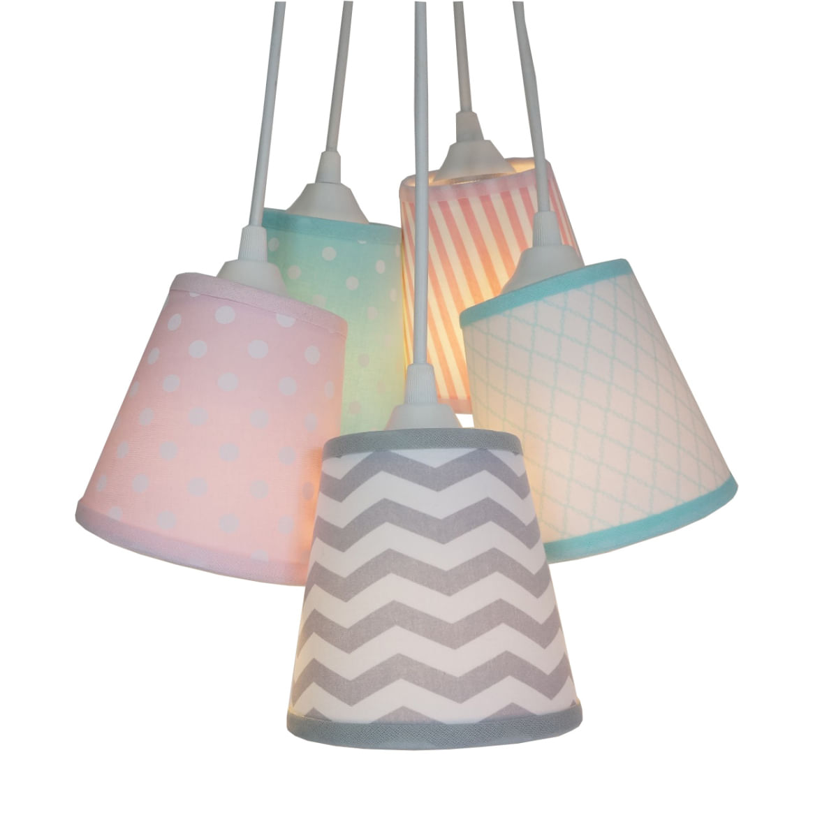 Lustre Pendente Bebê Chevron Cinza, Rosa e Verde Água Bivolt