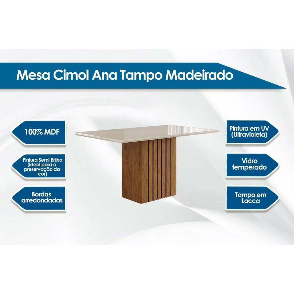 Mesa De Sala Jantar  Ana C- Tampo Madeirado C- Vidro 130x80cm Nature-off White - Cimol