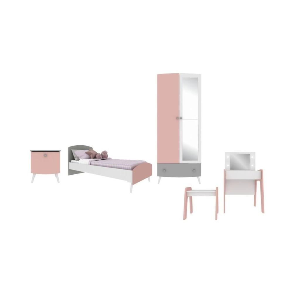 Quarto Infantil Completo para Colchão 78x188cm com Penteadeira Doçura Multimóveis MP4341 Branco com Rosa